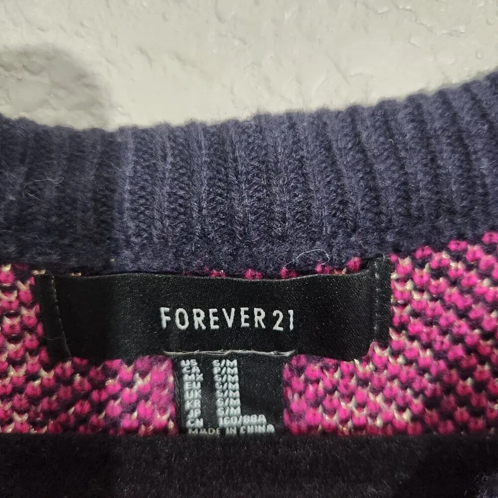 Forever 21 Sweater Womens Geometric Aztec Print Navy Pink Beige S/M Cottagecore